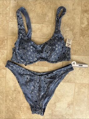 PINK Victoria's Secret Blue Paisley Underwire Bikini Set